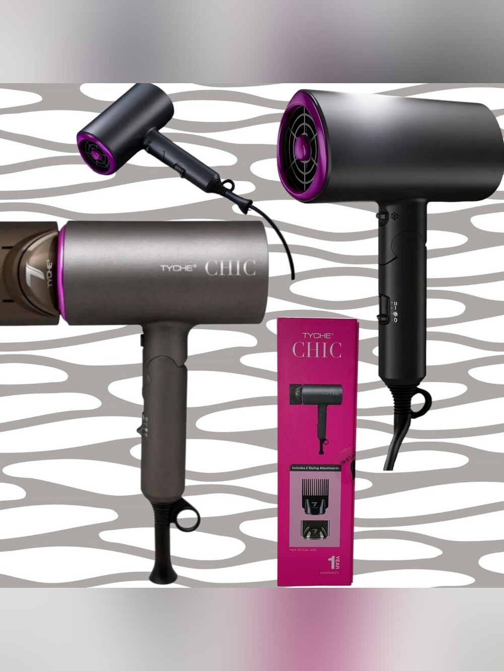 Tyche CHIC Compact Hair Dryer — Gunmetal with Purple Accents